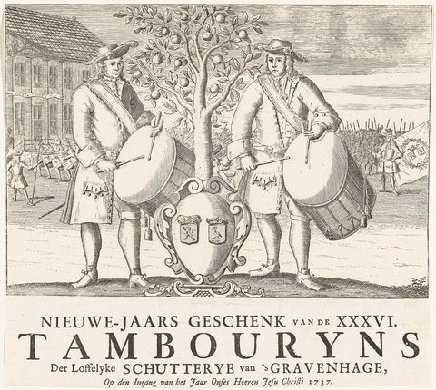 New Year's greeting from the tambours of The Hague militia, 1737, anonymous, 1736 - 1737 Canvas Print