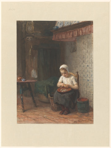 The potato peeler, Albert Neuhuys (1844-1914), 1873 Canvas Print