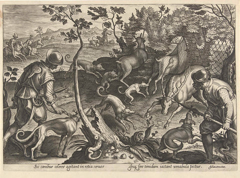 Deer hunt with traps, Philips Galle, 1578 Canvas Print