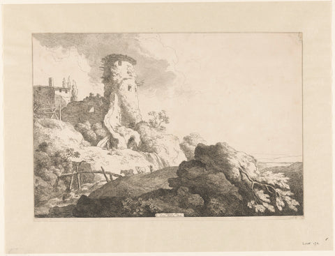 Hilly landscape with tower, Christian Wilhelm Ernst Dietrich, 1769 Canvas Print