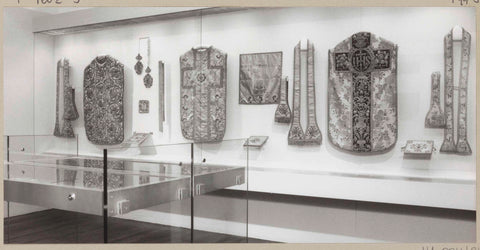 Ecclesiastical textiles in display cases, including chasubles and stoles, c. 1993 Canvas Print