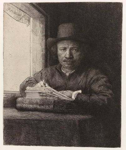 Self-portrait, Etching at a Window, Rembrandt van Rijn, 1648 Canvas Print