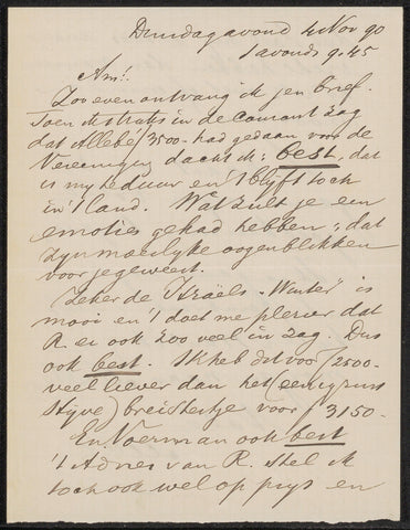 Letter to Jan Veth, M.C. Lebret, 1890 Canvas Print