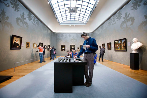 Room 8: paintings including portraits, bust, information cabinet and visitors, 2006 Canvas Print