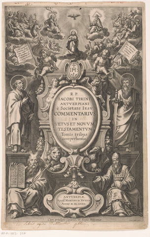 Title page for: J. Tirinus, Commentarius in Vetus et Novum Testamentum, Antwerp, M. Nutius, 1632, Cornelis Galle (I), 1632 Canvas Print