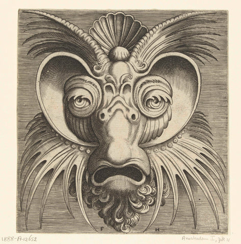 Mask with dishes around the eyes and pointed toothed crests on the cheeks and forehead, Frans Huys, 1555 Canvas Print