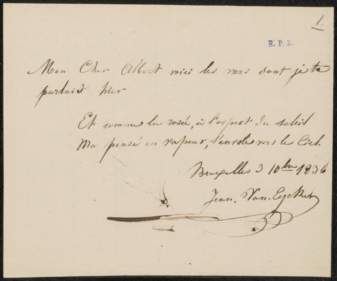 Letter to the anonymous, Jean Baptiste Van Eycken (1809-1853), 1836 Canvas Print