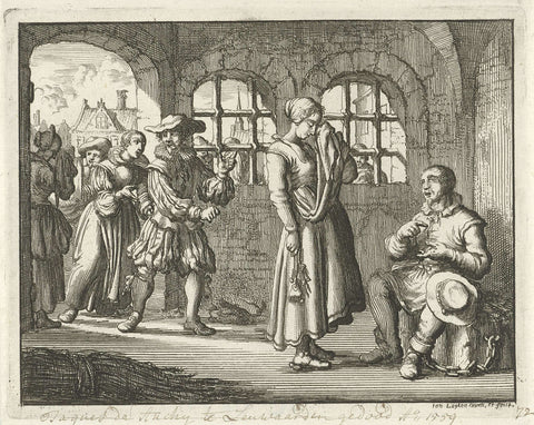 Jacques d'Auchy says goodbye to his wife in the prison in Leeuwarden, 1558, Jan Luyken, 1685 Canvas Print