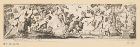 Sater shoots an arrow at an image of Bacchus as Mercury watches, Pierre Brebiette, 1617 - 1626 Canvas Print