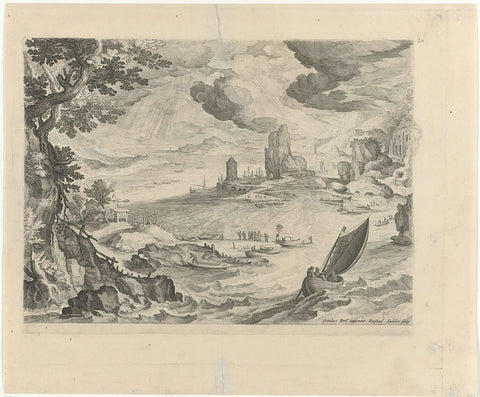 Coastal landscape with sailing ship, Raphaël Sadeler (I), 1570 - 1632 Canvas Print