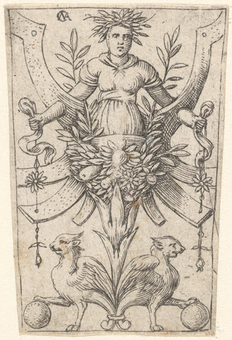 Ornament with a female half-figure, Cornelis Massijs, c. 1550 Canvas Print