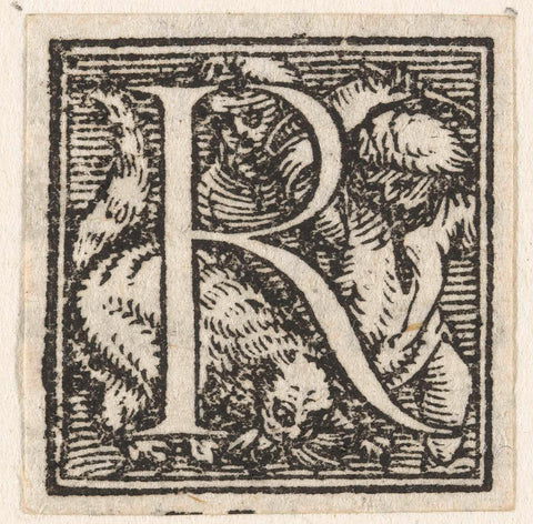 Letter R with two children beating cat, Hans Holbein (II), 1522 - 1526 Canvas Print