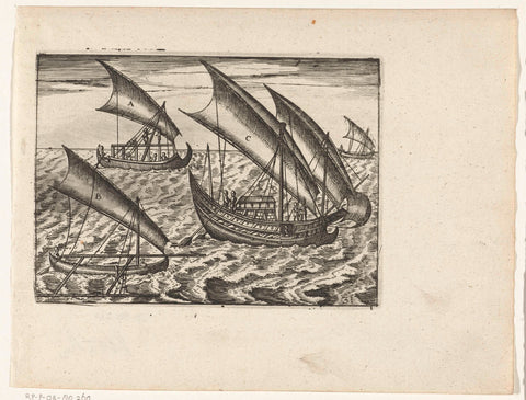 Four Javanese vessels, 1596, anonymous, 1646 Canvas Print