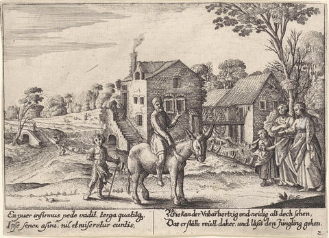 Fable of the peasant and his donkey; The peasant sits on the donkey while the son walks, Wenceslaus Hollar, 1627 - 1628 Canvas Print