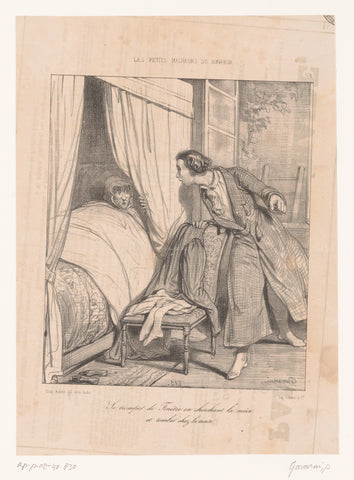 Young man in bedroom of old aunt, Paul Gavarni, 1837 Canvas Print