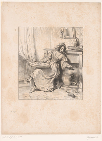 Vrouw schrijft brief tijdens het koken, Paul Gavarni, 1837 - 1839 Canvas Print