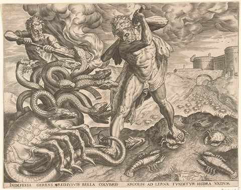 Hercules conquers the hydra of Lerna, Cornelis Cort, 1563 Canvas Print