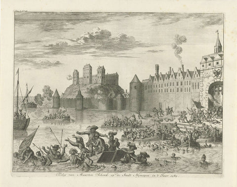 Maarten Schenck's attack on Nijmegen, 1589, Jan Luyken, 1730 - 1738 Canvas Print