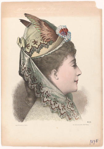 Woman's head with hat and voile, 1875, No.M.29, anonymous, 1875 Canvas Print