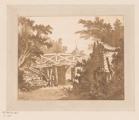 Man and child with fishing rod on a bridge, Jean Baptist Leprince, 1768 Canvas Print