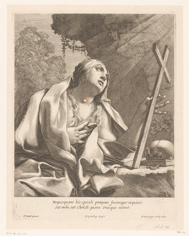 Mary Magdalene praying at a cross, Michel Dorigny, 1651 Canvas Print