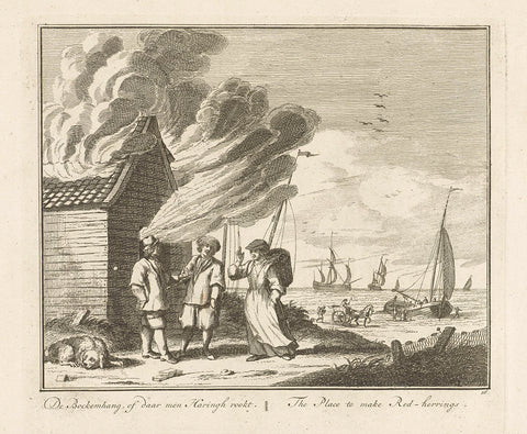 Smoking herring, c. 1725, Adolf van der Laan, 1720 - 1730 Canvas Print