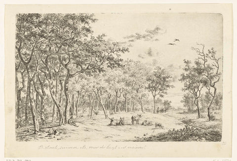 Landscape with a shepherd and his flock on the edge of the forest, Ernst Willem Jan Bagelaar, 1798 - 1821 Canvas Print