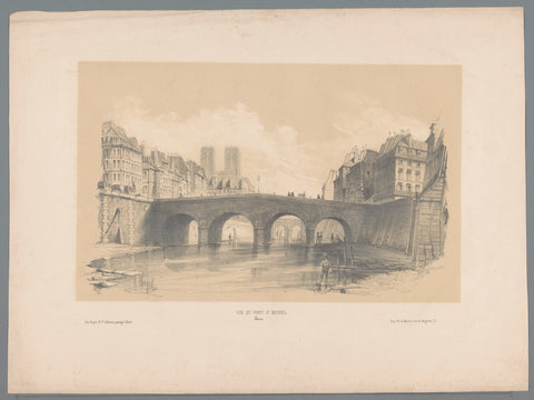 View of the Pont Saint-Michel in Paris, Hubert Clerget, 1840 Canvas Print