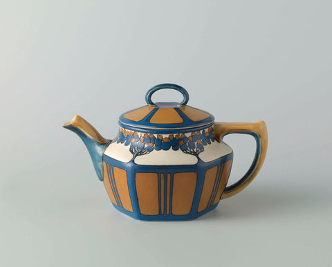 Teapot, belonging to a tea set of chromolith stoneware, decorated in blue and yellow-brown, Villeroy & Boch Ceramic Werke K.G., c. 1911 - c. 1912 Canvas Print