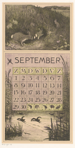 Calendar sheet September with rabbits, Theo van Hoytema, 1911 Canvas Print