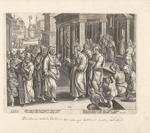 Paul Disputing with the Sorcerer Elymas, Philips Galle (possibly), 1582 Canvas Print