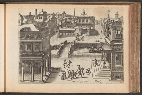 View of a city with palaces and a canal in a bird's eye view, Johannes or Lucas van Doetechum, 1601 Canvas Print