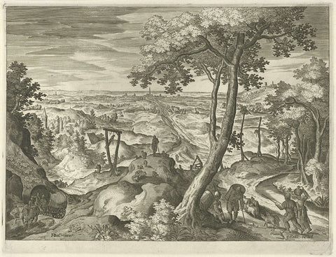 Landscape with a Gallows, Johann Sadeler (I), 1560 - 1600 Canvas Print