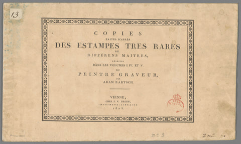 Copies of rare prints described in Le Peintre Engraver by Adam von Bartsch, Adam von Bartsch, 1805 Canvas Print