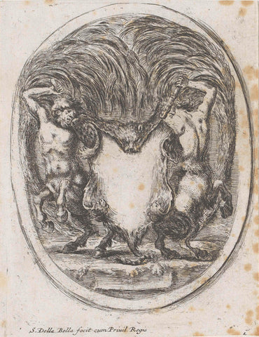 Cartouche with two centaurs holding up a panther skin, Stefano della Bella, 1647 Canvas Print