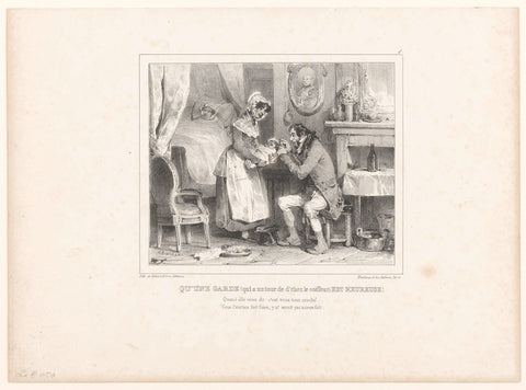 Midwife shows a father its newborn child, Nicolas Toussaint Charlet, 1836 Canvas Print