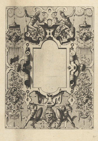 Cartouche in frame of rollers with grotesken, Johannes or Lucas van Doetechum, 1558 - 1608 Canvas Print