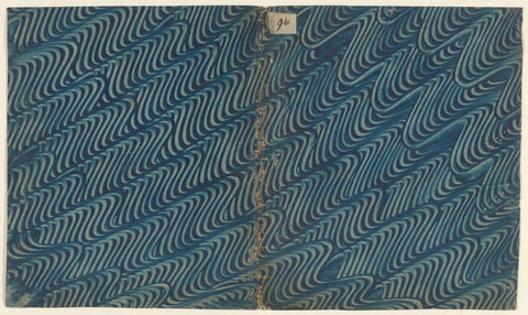 Starch paint paper in blue with scratched diagonal strips wavy lines, anonymous, c. 1755 - c. 1895 Canvas Print