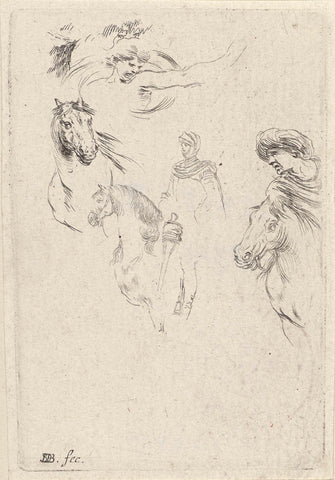 Three Men on Horseback, Stefano della Bella, 1620 - 1664 Canvas Print