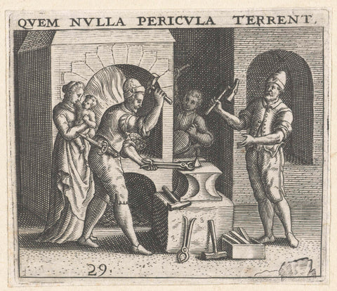 Woman with child in a forge, Theodor de Bry, 1596 Canvas Print