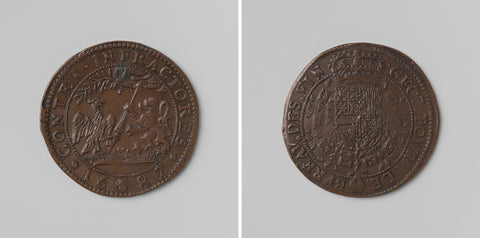 Growing opposition to the French breach of the peace of Nijmegen, calculation medal struck by order of the council of Finance, anonymous, 1682 Canvas Print