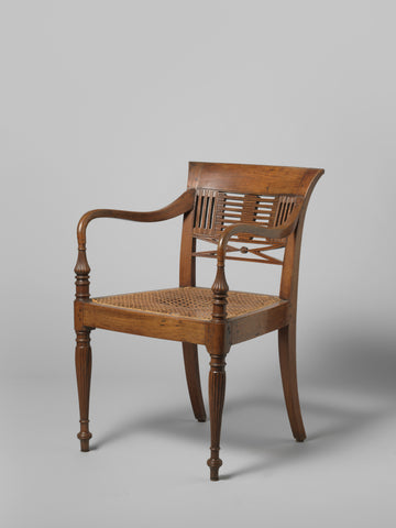 Armchair made of teak wood and rattan-covered seat, so-called 'Raffles' chair, anonymous, 1800 - 1810 Canvas Print