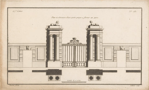 Gate with columns and sphinxes, Jean Pelletier, 1772 - 1779 Canvas Print