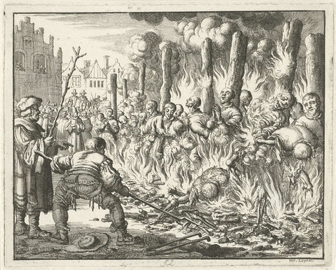 Eighteen heretics burned at Salzburg, 1528, Jan Luyken, 1685 Canvas Print