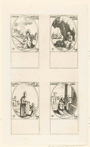 Saint Helena, Saint Donatus of Arezzo (?), Saint Ludovicus of Toulouse, Saint Bernard of Clairvaux (18-20 August), Jacques Callot, 1632 - 1636 Canvas Print