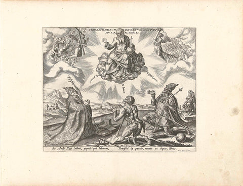 God hands out various tasks to the three positions, Philips Galle, 1638 Canvas Print