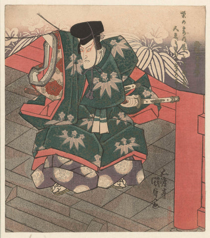 Man at the entrance of a temple, Kunisada (I) , Utagawa, 1828 Canvas Print