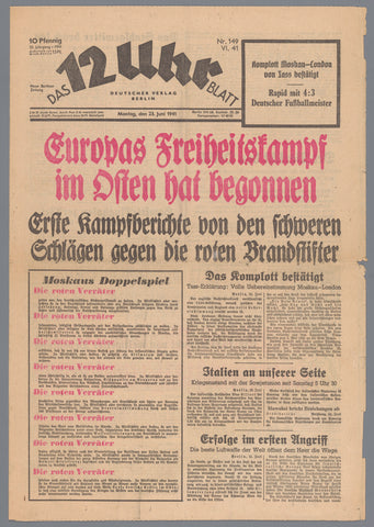 Das 12 Uhrblatt, Deutscher Verlag, 1941 Canvas Print