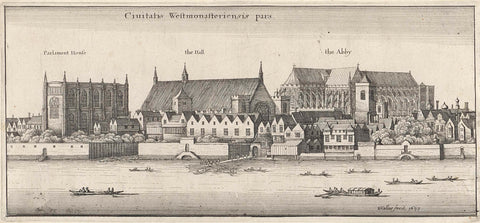 Westminster, House of Parliament and Westminster Hall as seen from the Thames, Wenceslaus Hollar, 1647 Canvas Print