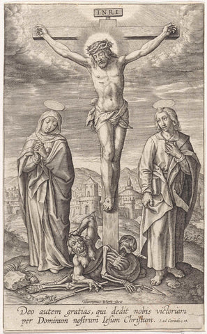 Triumphant Christ on the Cross, Hieronymus Wierix, 1563 - before 1619 Canvas Print